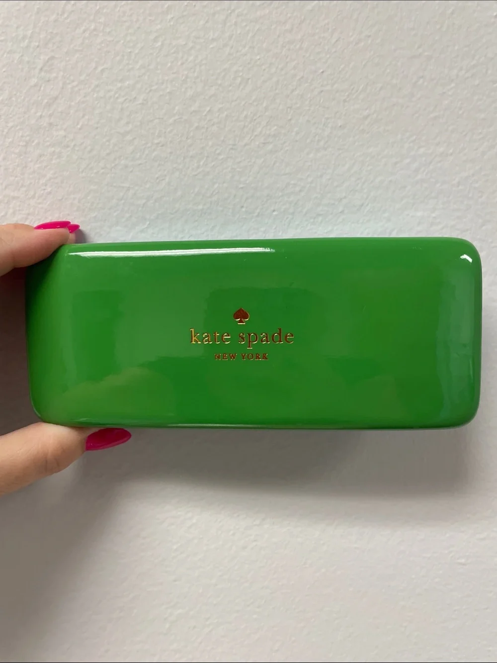 Kate Spade Bright Green Glossy Eyeglass Case with Gold Logo